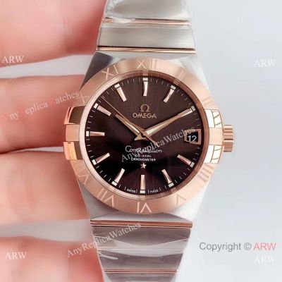 (VSF) Swiss Omega Constellation Co-Axial 38mm 2-Tone Rose Gold Brown Dial Copy Watch